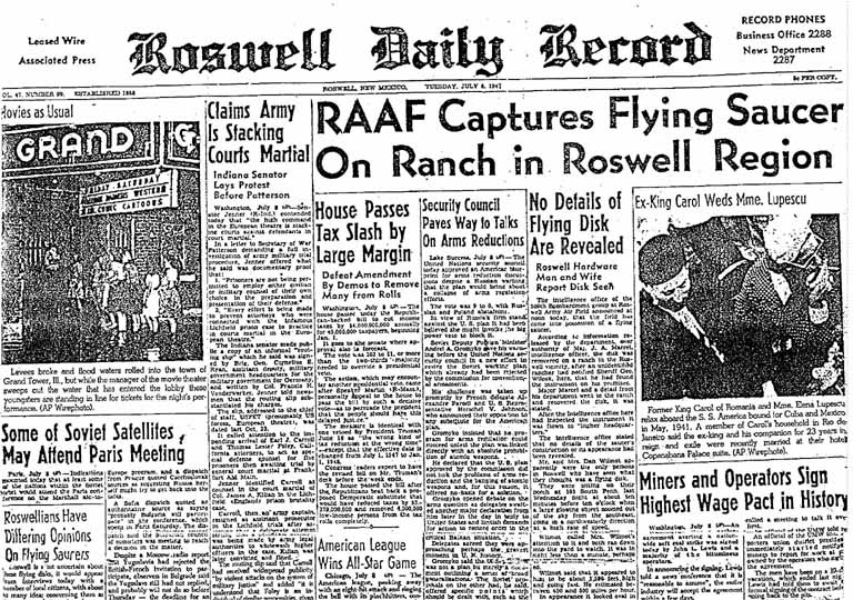 Roswell Daily Record del 9 luglio 1947 che descrive in dettaglio l'incidente dell'UFO di Roswell. © Credito immagine: Roswell Daily Record | Wikimedia Commons (dominio pubblico)