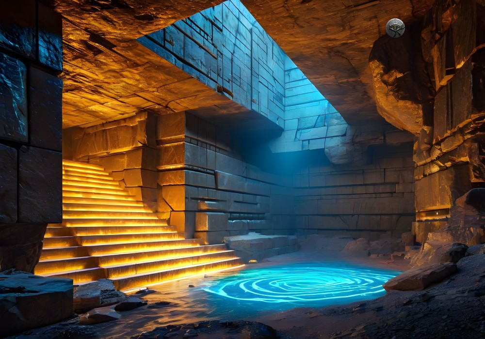 Immagine artistica di una sezione interna della Grande Piramide di Giza